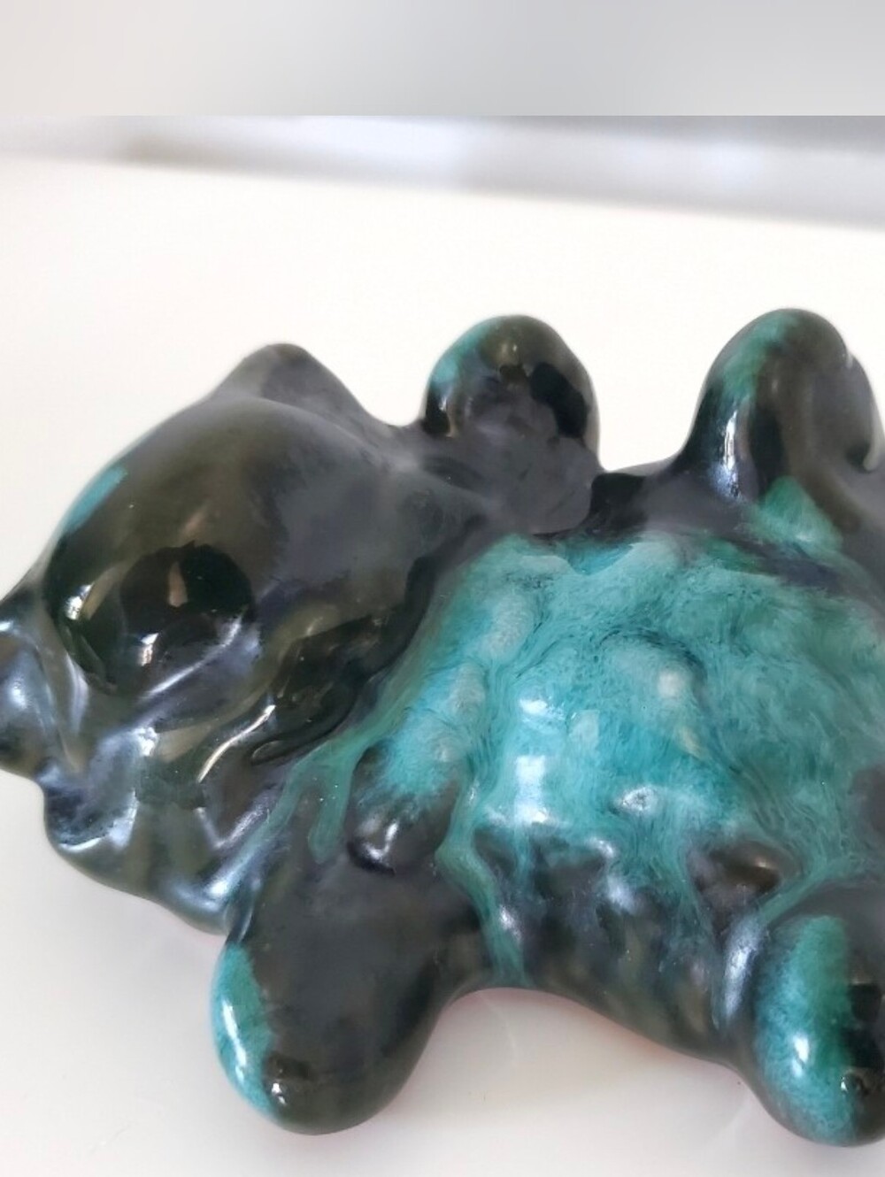 Vintage Blue Mountain Pottery Cat Figurine | Emerald Green Black Drip Glaze |